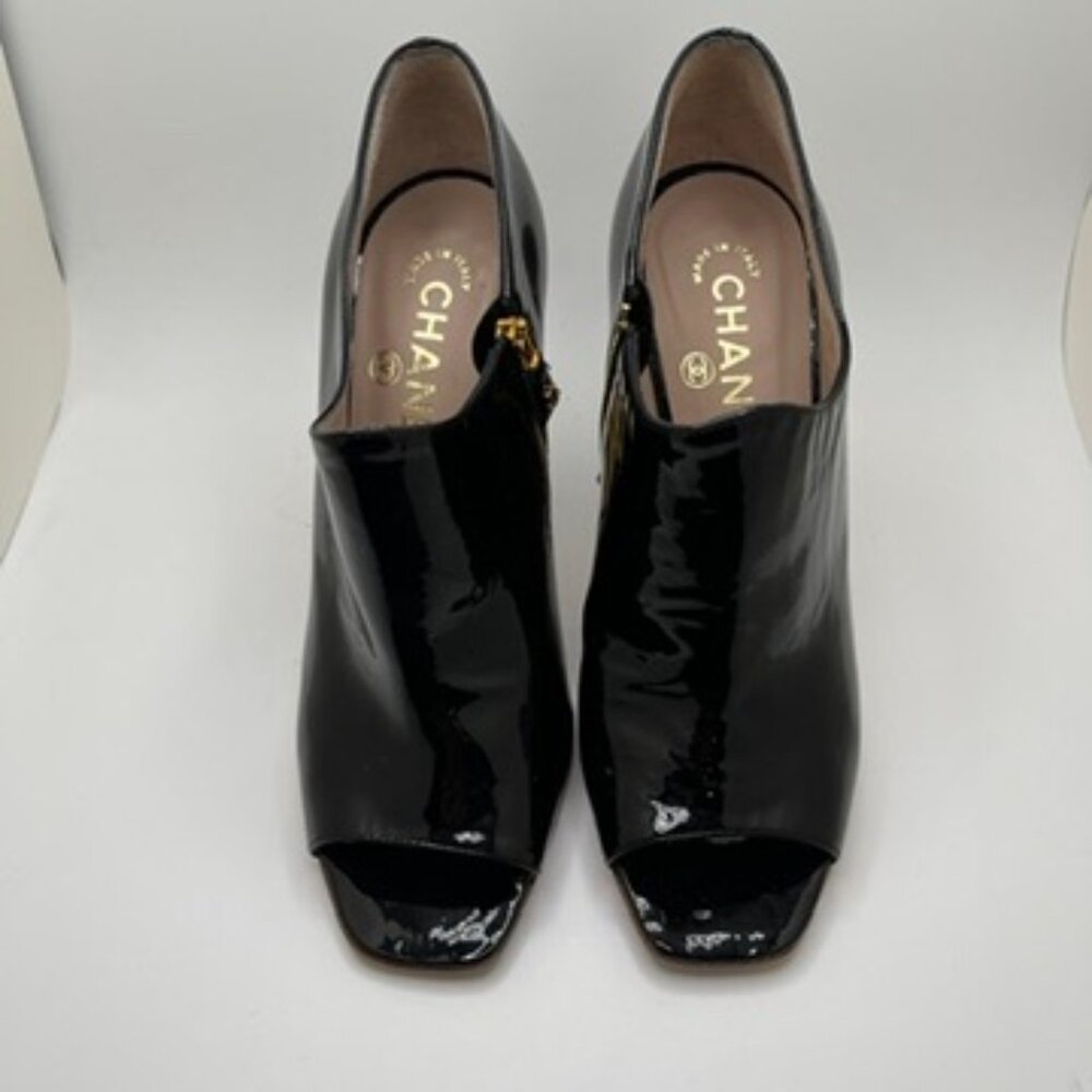 CHANEL Open-Toed Ankle Boot with Gold Detail Sz EUR 37/ US 6.5 - Picture 11 of 11